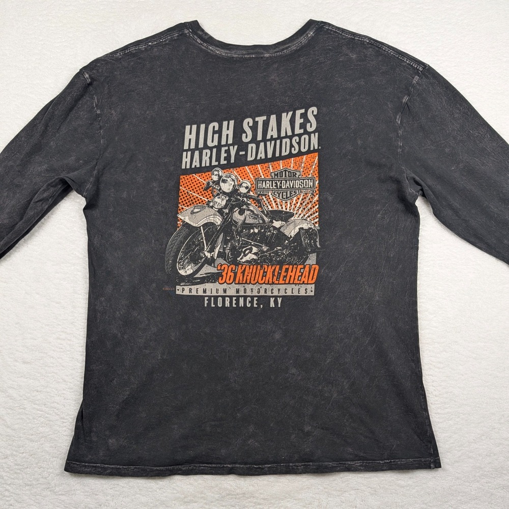 Harley-Davidson Shirt Mens XL Gray Mineral Wash Double Sided Graphic Biker - Picture 2 of 10